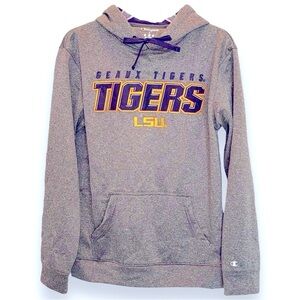 Champion LSU Tigers Embroidered Gray Polyester Pullover Hoodie Men's Size Small